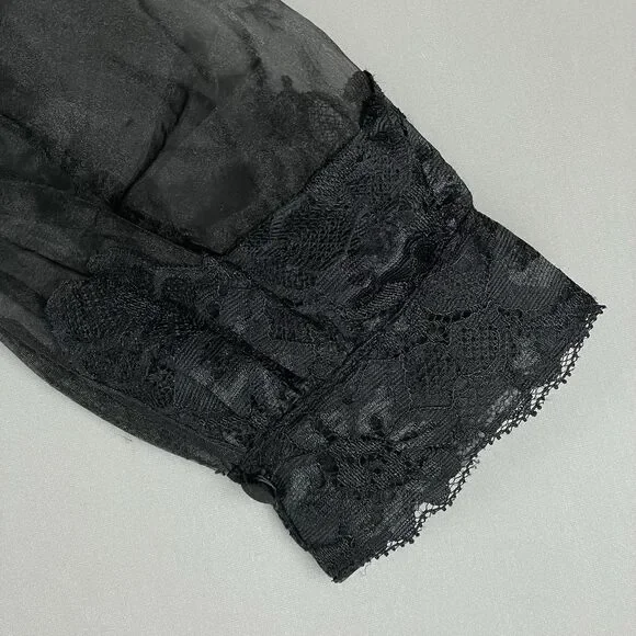 White House Black Market Vtg Style Blouse Women’s 4 Black Sheer Organza Lace